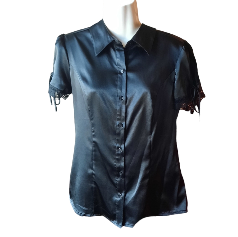 Apt. 9 Black Satin Button Down Shirt